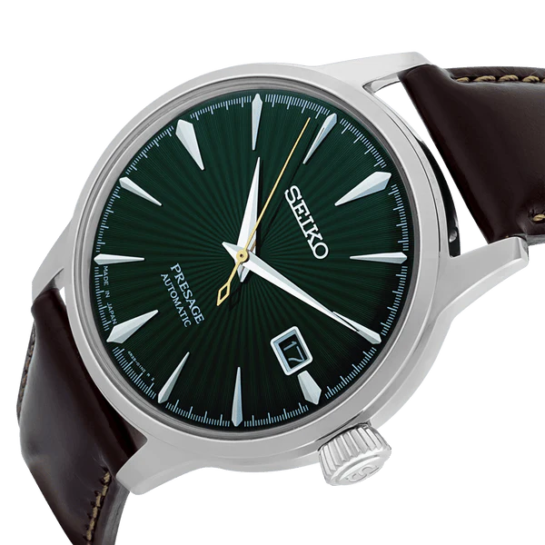 Seiko Presage Cocktail Time Automatic Green Dial Brown Leather Strap Watch for Men - SRPD37J1