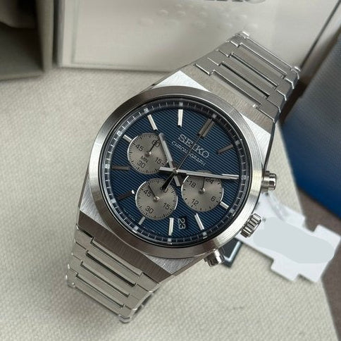 Seiko Conceptual Chronograph Blue Dial Silver Steel Strap Watch for Men- SSB453P1