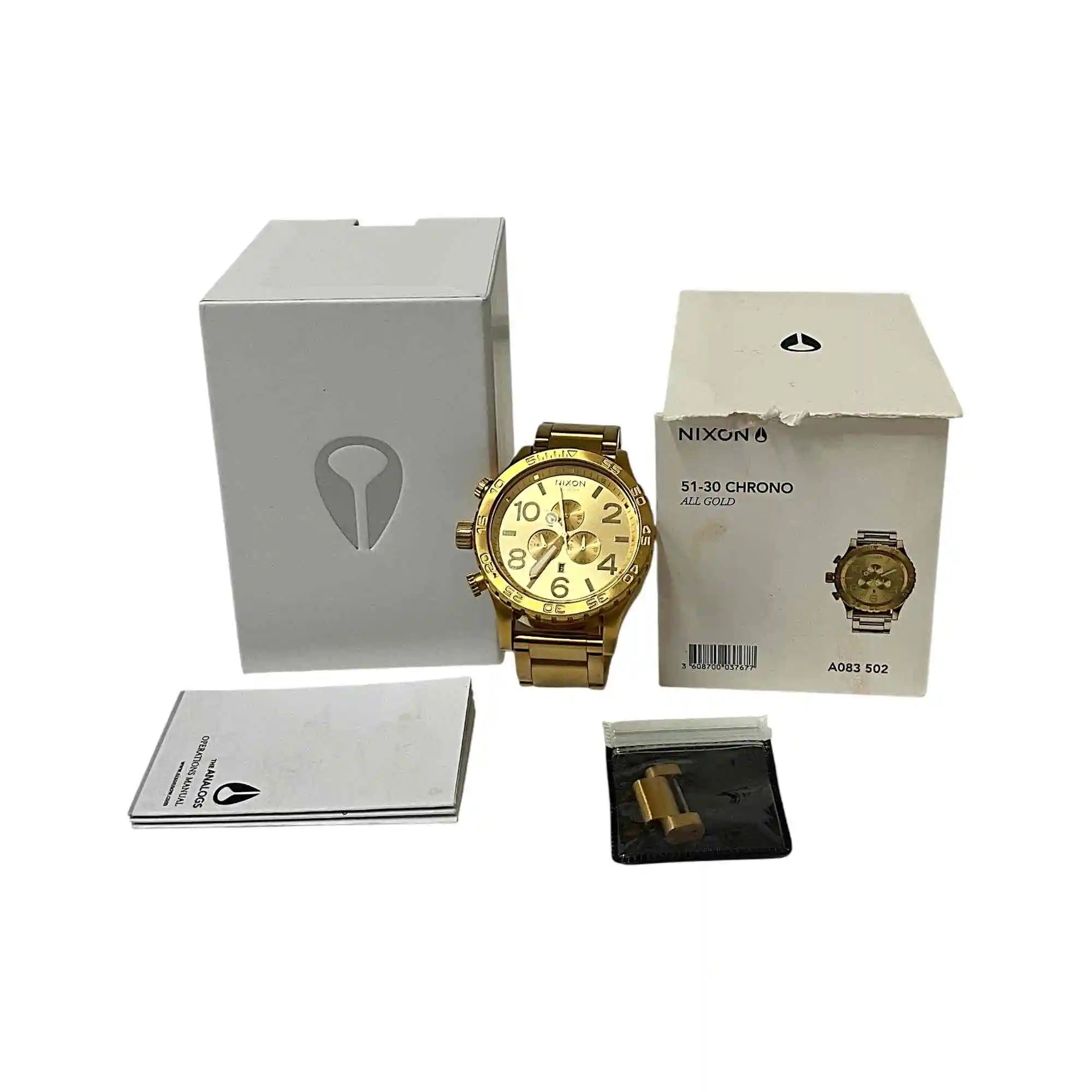 Nixon 51-30 Chronograph Gold Dial Gold Steel Strap Watch for Men - A083-502