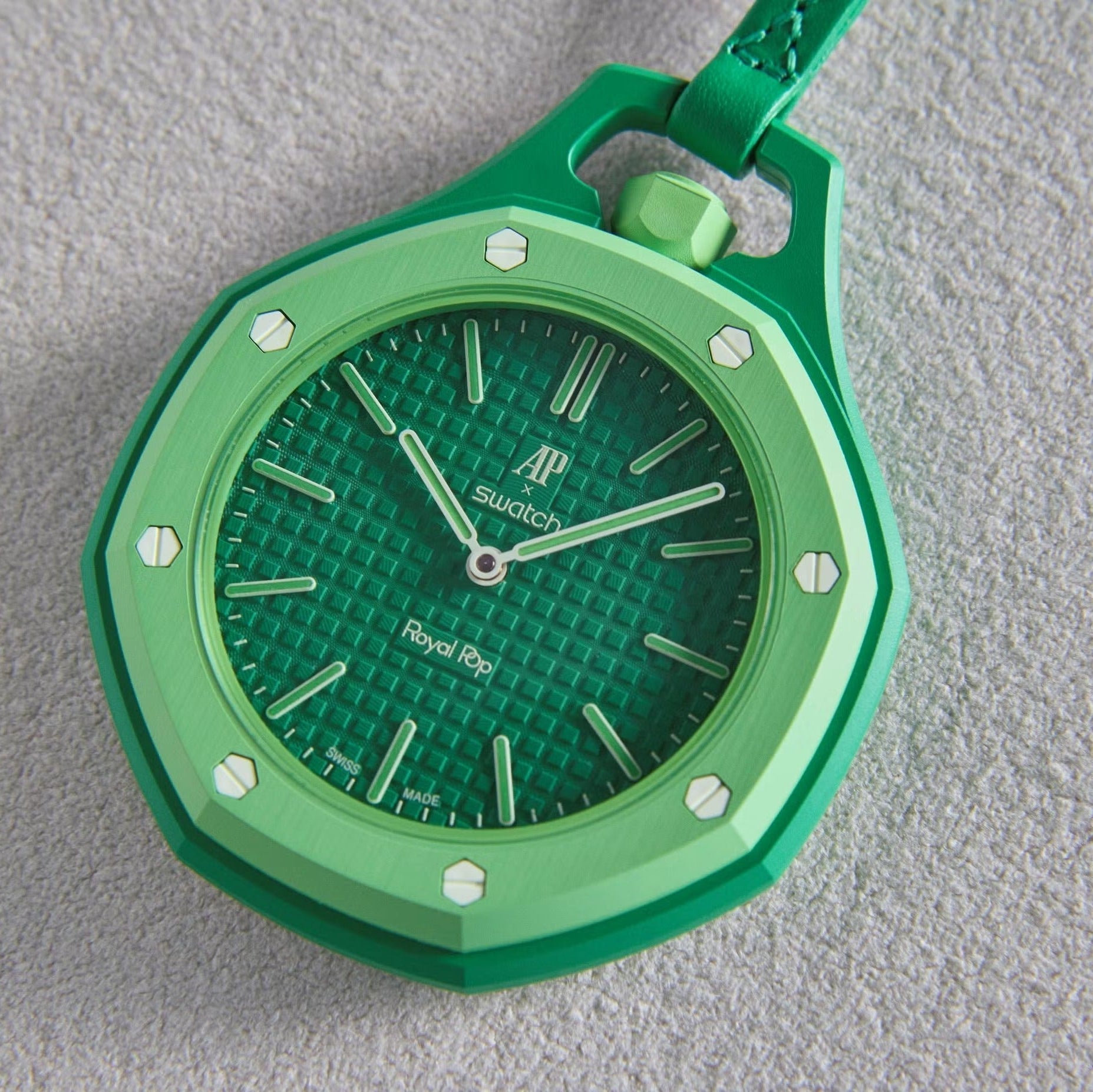 Swatch x AP Royal Pop Green Dial Green Leather Lanyard Watch for Men - Green Eight