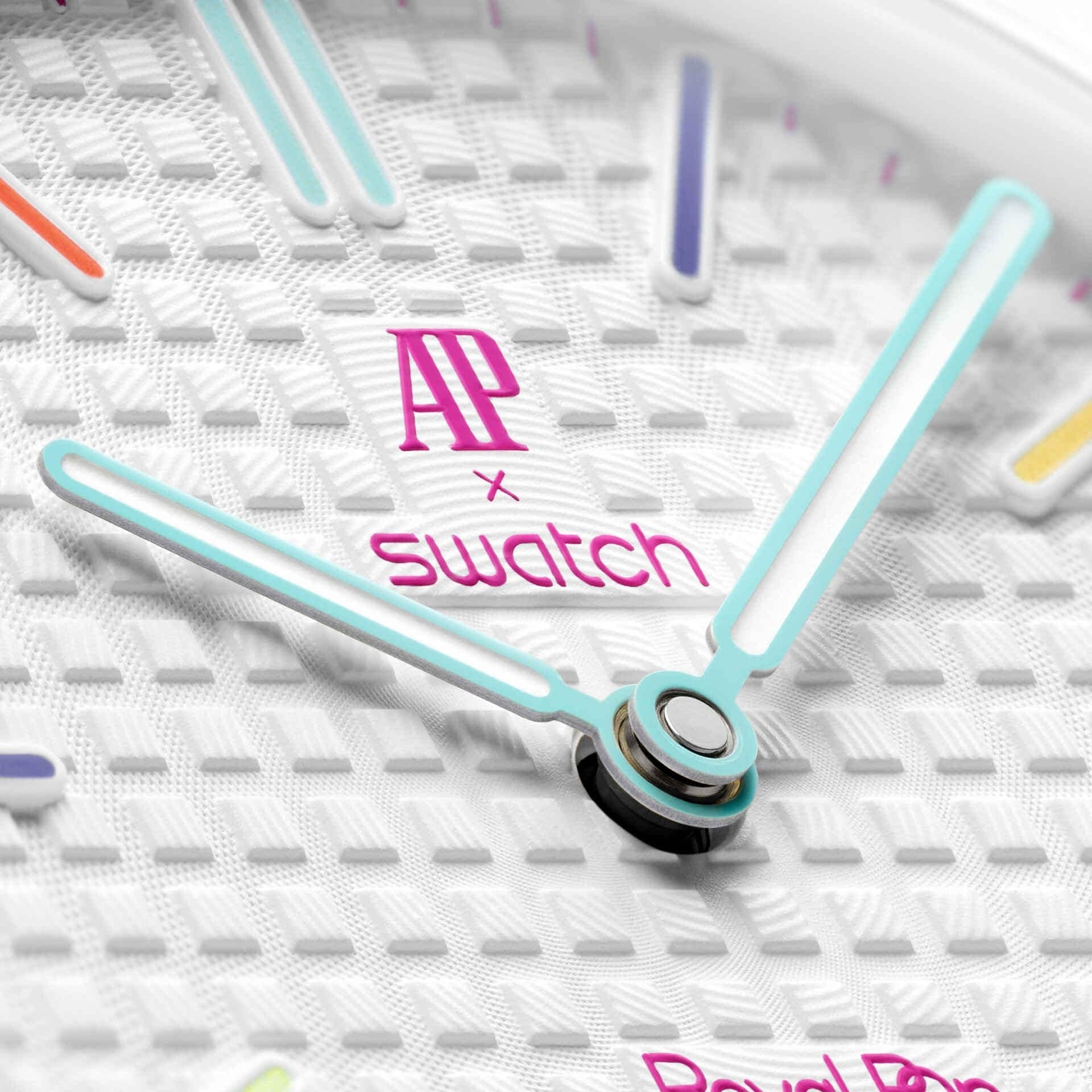 Swatch x AP Royal Pop White Dial White Leather Strap Watch for Men - Huit Blanc