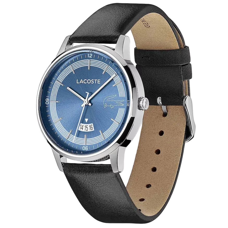 Lacoste Madrid Blue Dial Black Leather Strap Watch for Men - 2011034