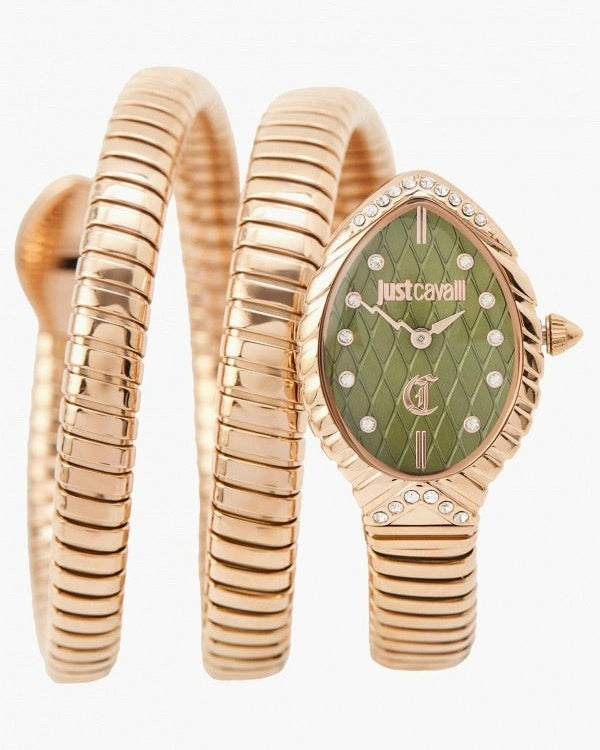 Just Cavalli Specchio Green Dial Rose Gold Steel Strap Watch for Women - JC1L323M0045