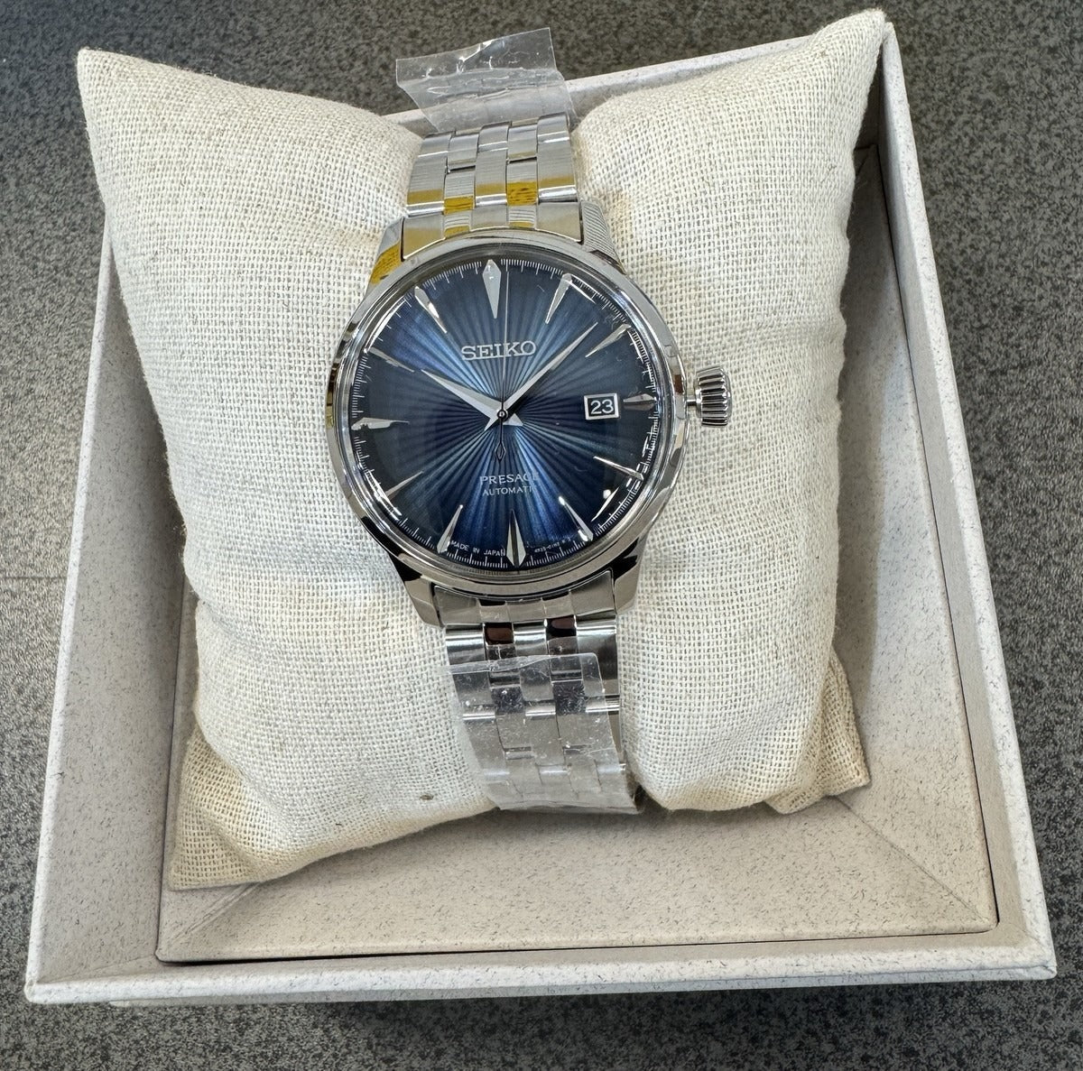 Seiko Presage Cocktail Time Automatic Blue Dial Silver Steel Strap Watch for Men - SRPB41J1