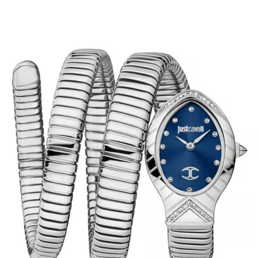 Just Cavalli Classico Lungo Blue Dial Silver Steel Strap Watch for Women - JC1L248M0015