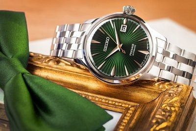Seiko Presage Cocktail Time Automatic Green Dial Silver Steel Strap Watch for Men - SRPE15J1