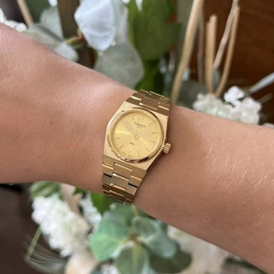 Tissot PRX 25mm Gold DIal Gold Steel Strap Watch for Women - T137.010.33.021.00