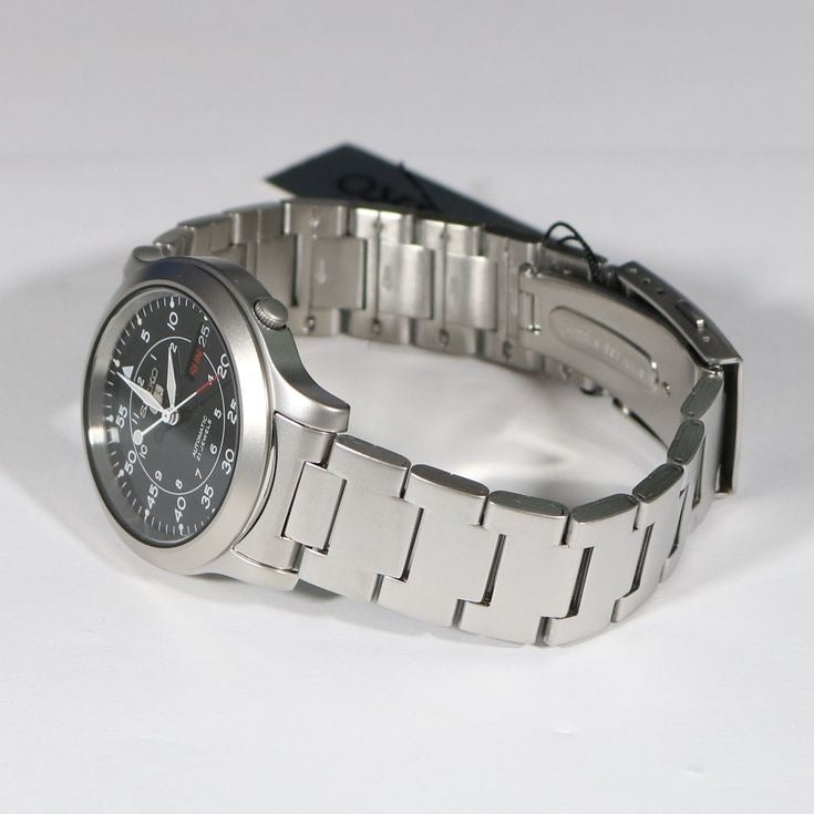 Seiko 5 Sports Flieger Automatic Black Dial Silver Steel Strap Watch for Men - SRPH27K1
