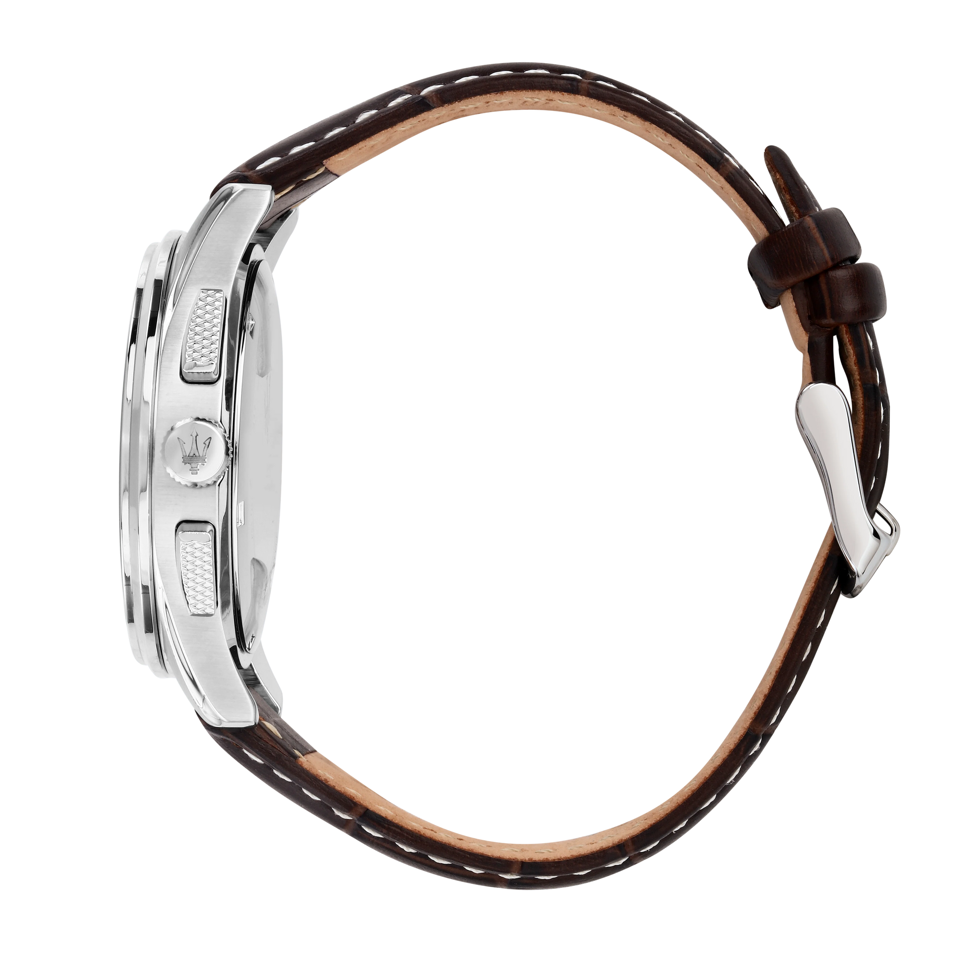 Maserati Sorpasso Chronograph White Dial Brown Leather Strap Watch for Men - R8871624010