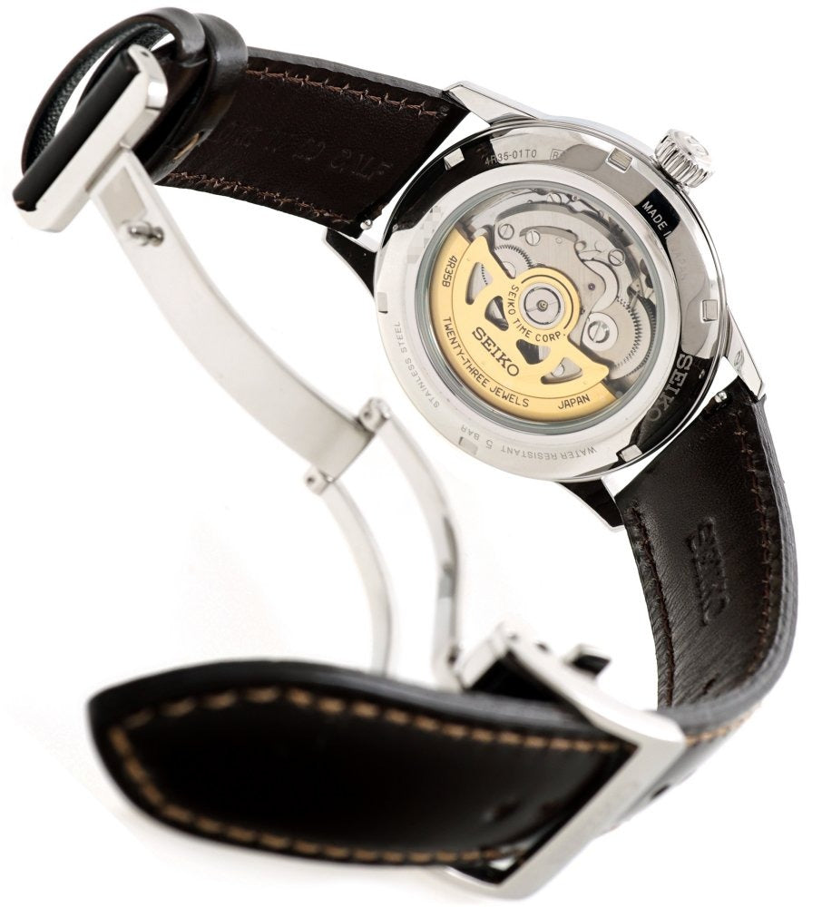 Seiko Presage Cocktail Time Automatic Green Dial Brown Leather Strap Watch for Men - SRPD37J1
