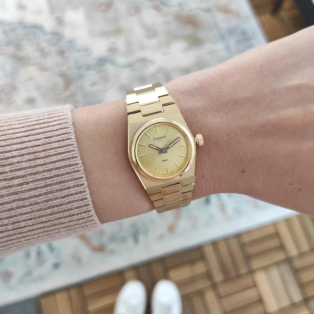 Tissot PRX 25mm Gold DIal Gold Steel Strap Watch for Women - T137.010.33.021.00