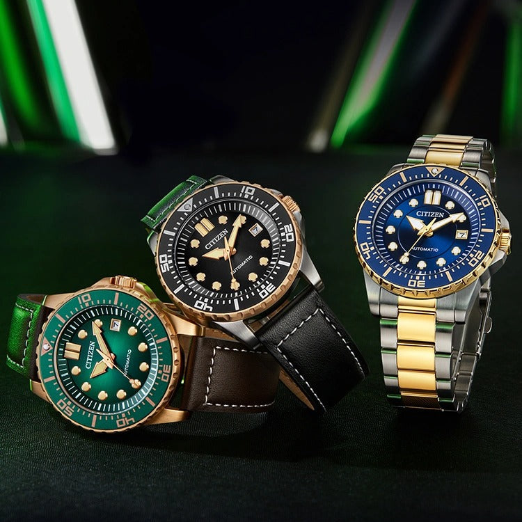 Citizen Mechanical Automatic Black Dial Black Leather Strap Watch for Men - NJ0176-10E