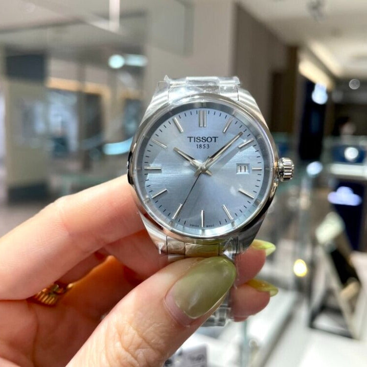 Tissot PR 100 Ice Blue Dial Silver Steel Strap Watch for Women - T150.210.11.351.00