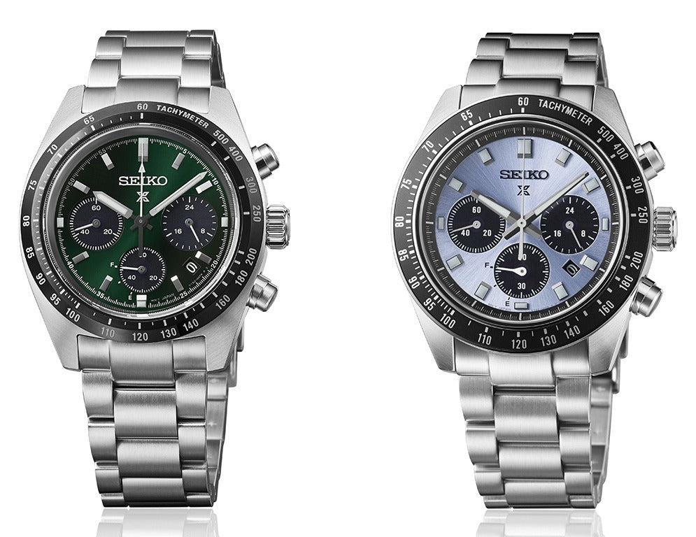 Seiko Prospex Speedtimer Solar Chronograph Green Dial Silver Steel Strap Watch for Men - SSC933