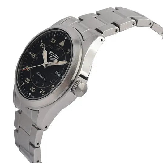 Seiko 5 Sports Flieger Automatic Black Dial Silver Steel Strap Watch for Men - SRPH27K1