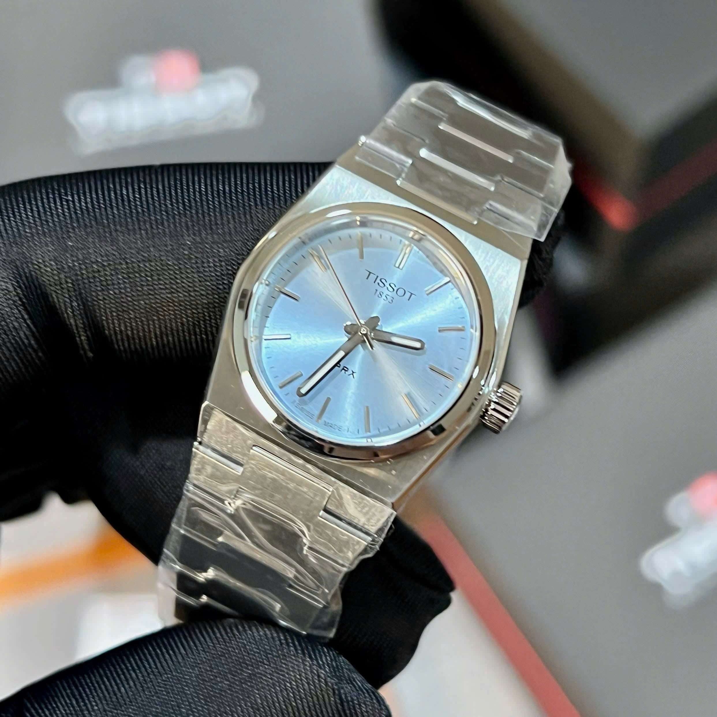 Tissot PRX Quartz Ice Blue Dial Silver Steel Strap Watch for Women - T137.010.11.351.00