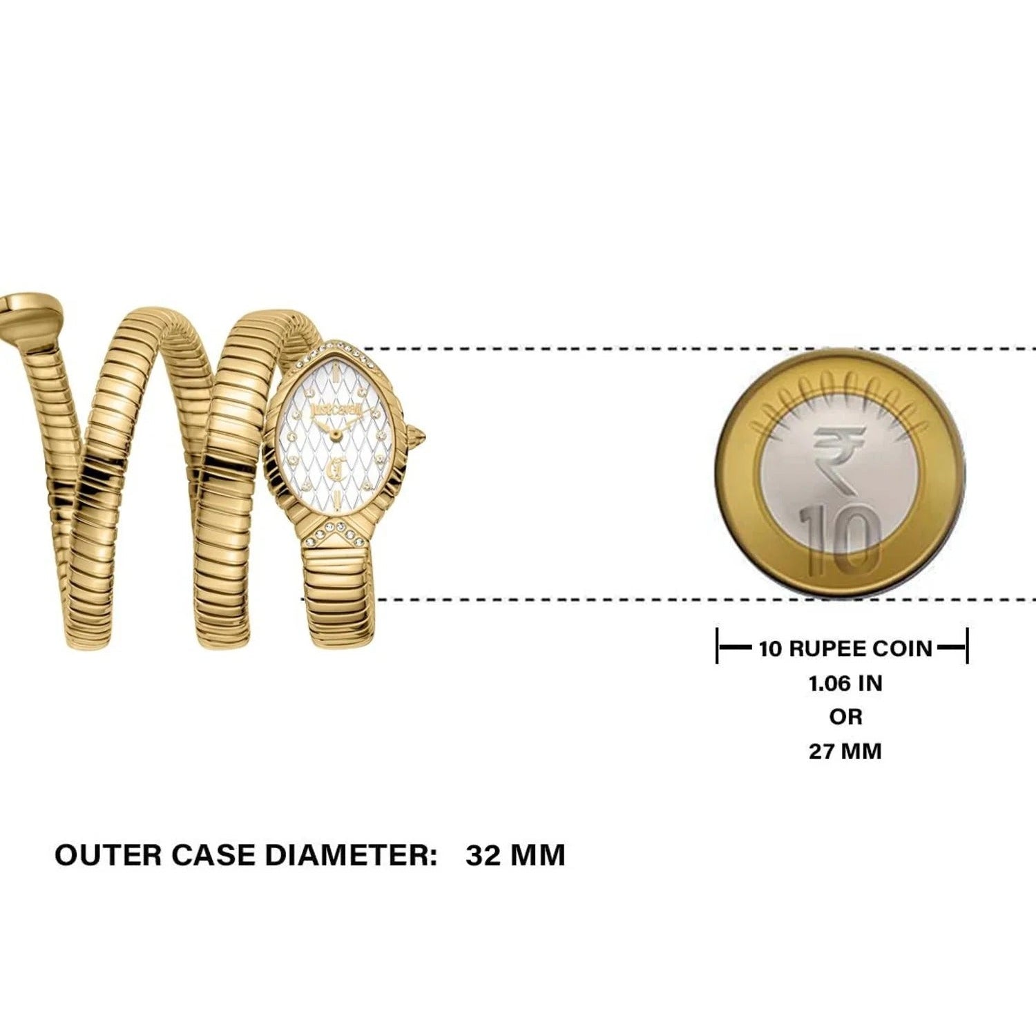 Just Cavalli Specchio Silver Dial Gold Steel Strap Watch for Women - JC1L323M0025