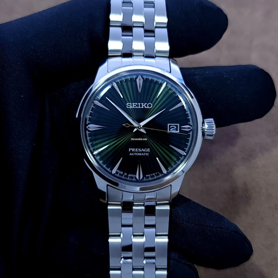Seiko Presage Cocktail Time Automatic Green Dial Silver Steel Strap Watch for Men - SRPE15J1