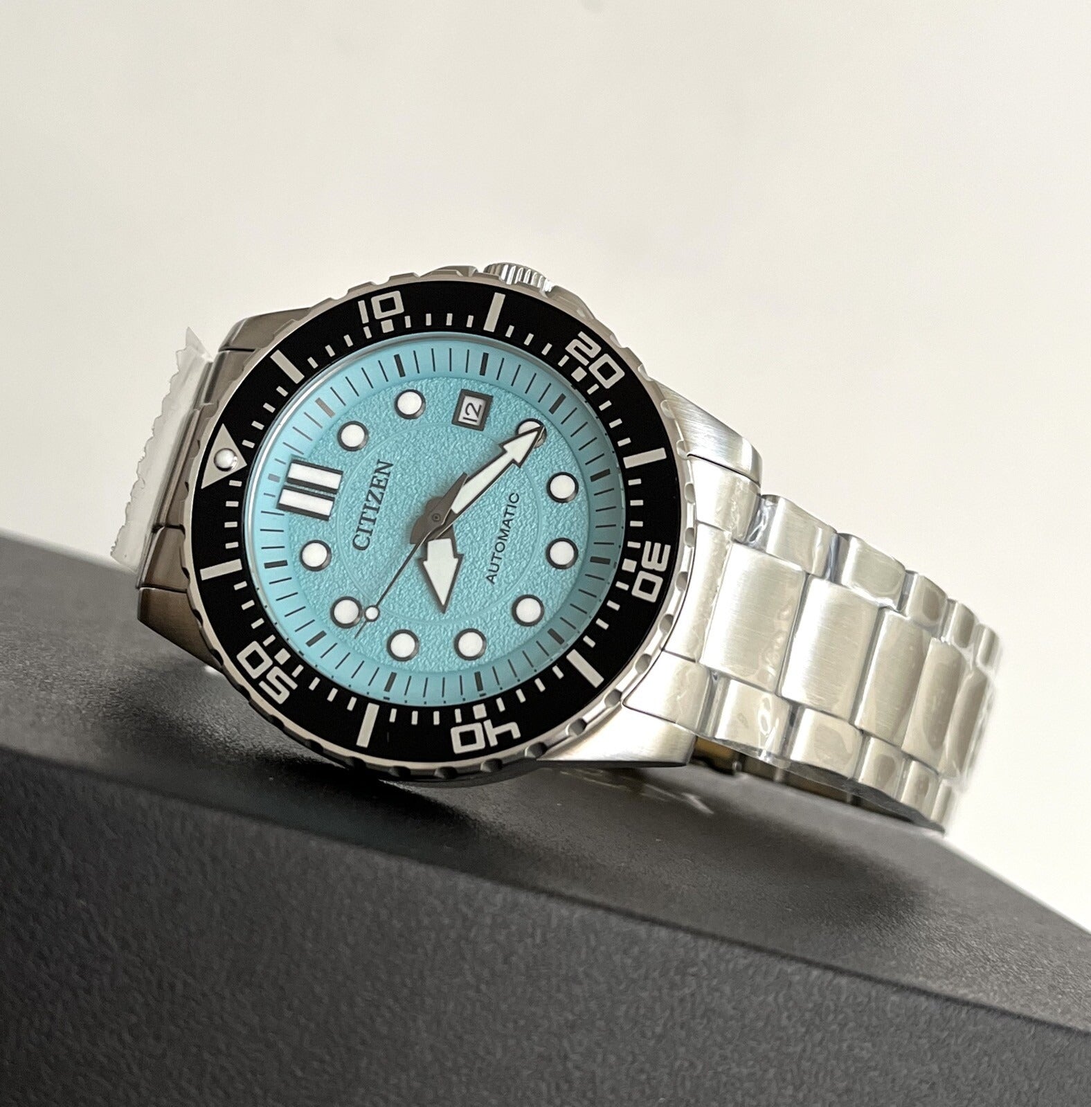 Citizen Mechanical Automatic Turquoise Dial Silver Steel Strap Watch for Men - NJ0170-83X