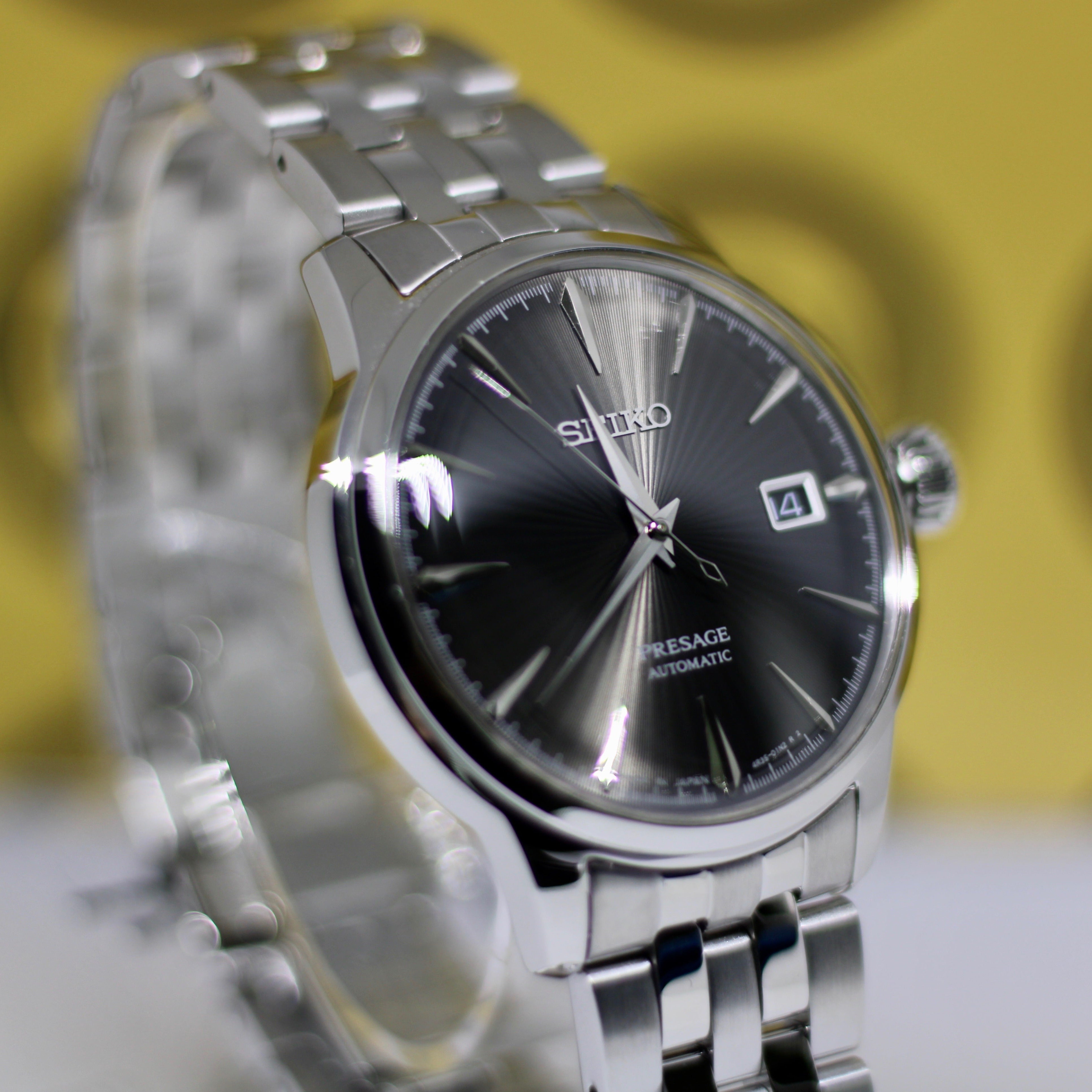 Seiko Presage Cocktail Time Automatic Black Dial Silver Steel Strap Watch for Men - SRPE17J1