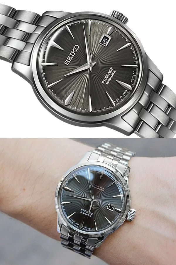 Seiko Presage Cocktail Time Automatic Black Dial Silver Steel Strap Watch for Men - SRPE17J1