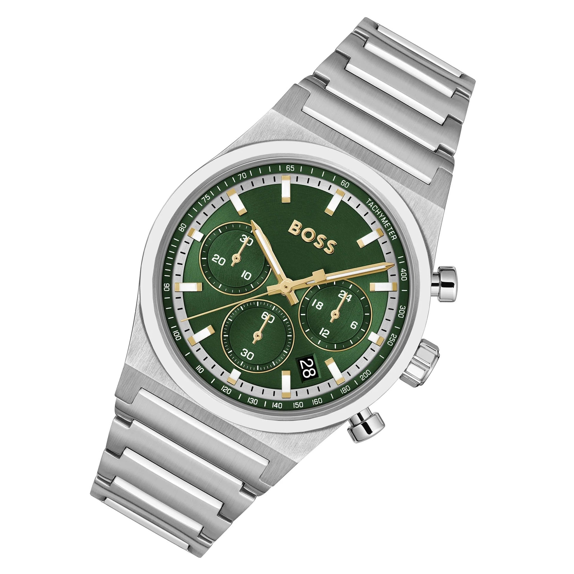 Hugo Boss Candor Chronograph Green Dial Silver Steel Strap Watch for Men - 1514220
