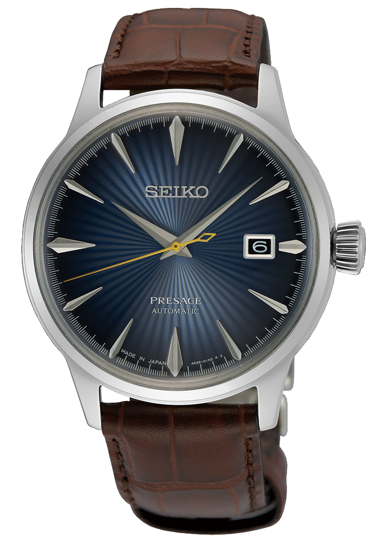 Seiko Cocktail Time Automatic Blue Dial Brown Leather Strap Watch for Men - SRPK15K1