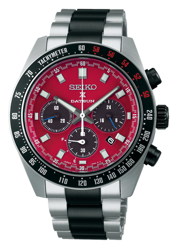 Seiko Prospex Speedtimer Solar Chronograph Datsun 240Z Collaboration Limited Edition Red Dial Two Tone Steel Strap Watch for Men - SBDL123