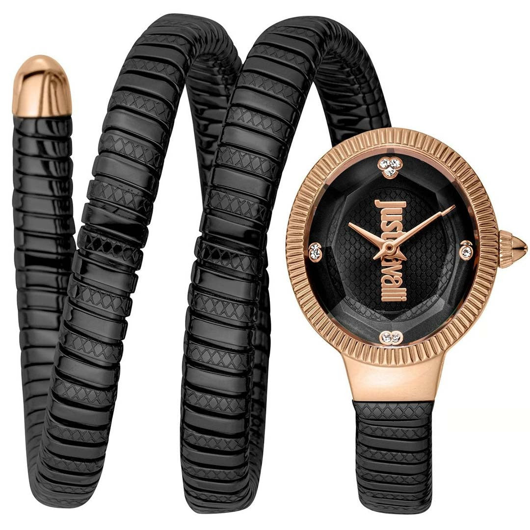 Just Cavalli Snake Black Dial Black Steel Strap Watch for Women - JC1L269M0075