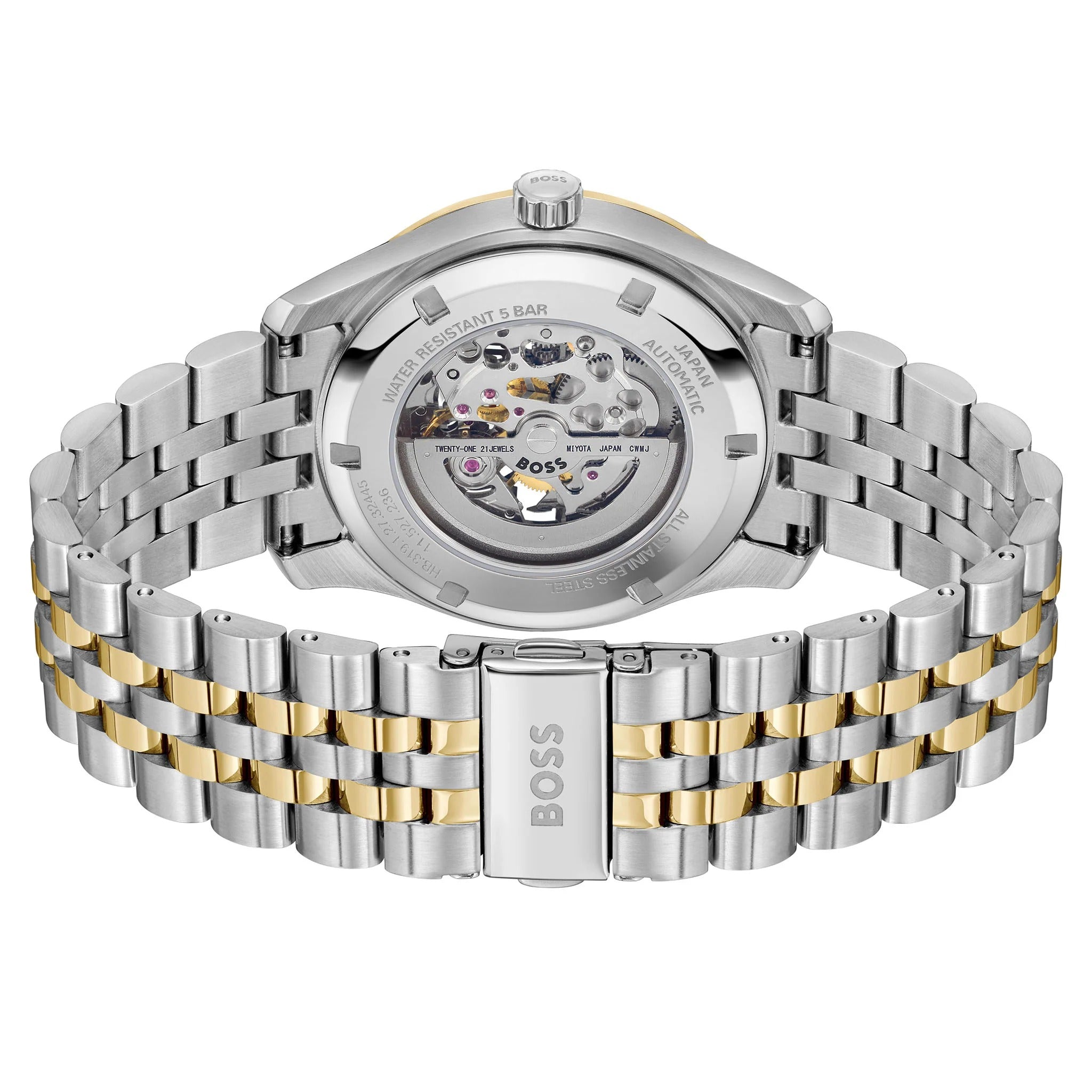 Hugo Boss Principle Skeleton Silver Dial Two Tone Steel Strap Watch for Men - 1514237