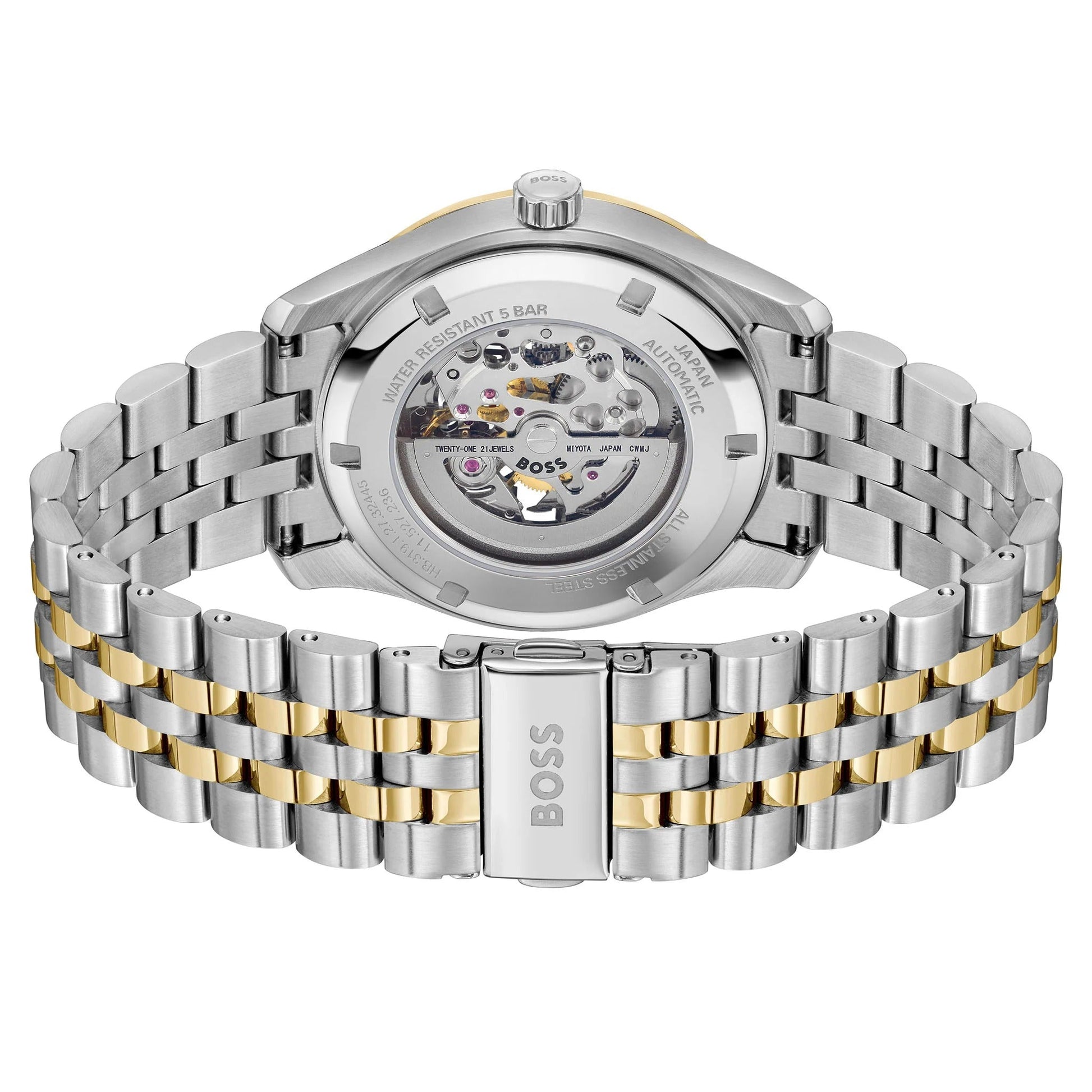 Hugo Boss Principle Skeleton Silver Dial Two Tone Steel Strap Watch for Men - 1514237