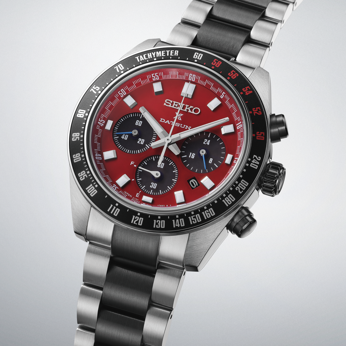 Seiko Prospex Speedtimer Solar Chronograph Datsun 240Z Collaboration Limited Edition Red Dial Two Tone Steel Strap Watch for Men - SBDL123