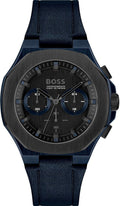 Hugo Boss Taper Chronograph Black Dial Blue Leather Strap Watch for Men - 1514086