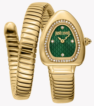 Just Cavalli Lady Snake Green Dial Gold Steel Strap Watch for Women - JC1L249M0035