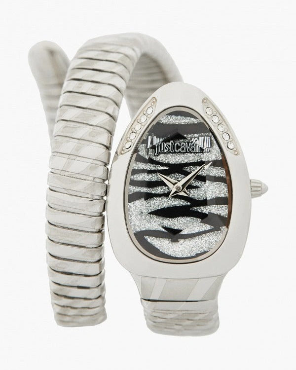 Just Cavalli Glam Evo 8 Black Dial Silver Steel Strap Watch for Women - JC1L225M0025