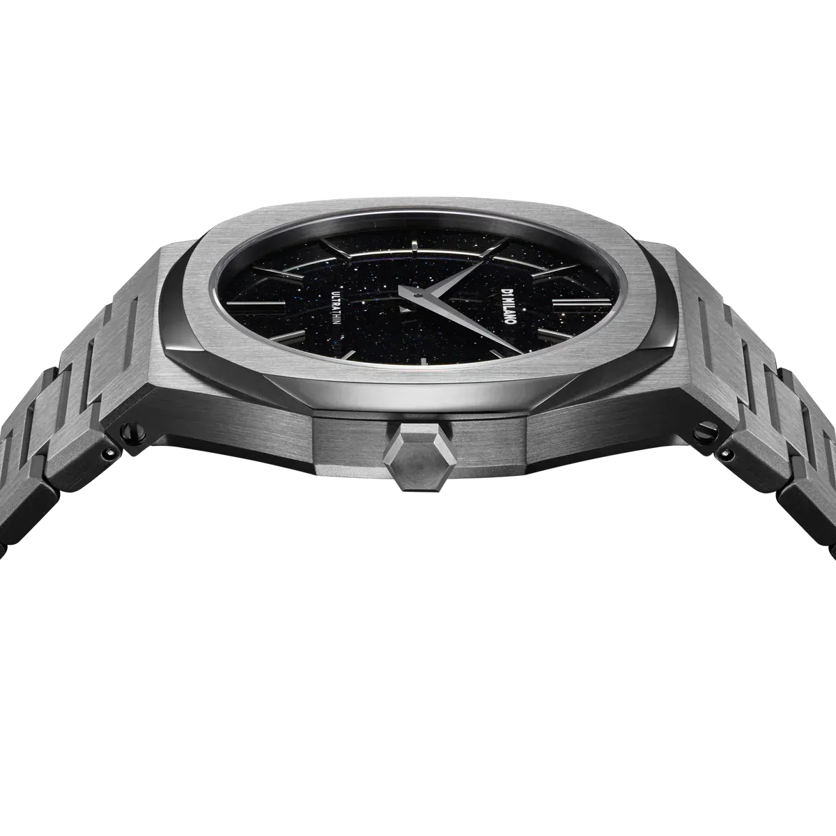 D1 Milano Ultra Thin Aventurine Black Dial Silver Steel Strap Watch for Men - D1-UTBJ29