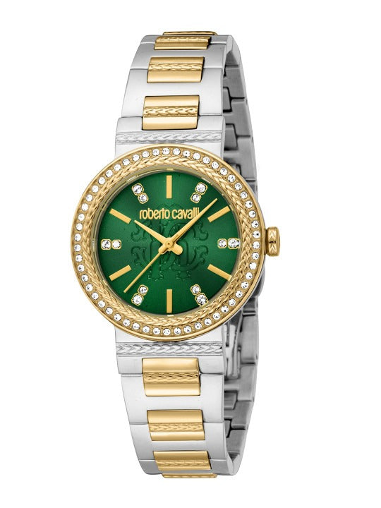 Just Cavalli Donna Glam Green Dial Two Tone Steel Strap Watch for Women - RC5L098M0065