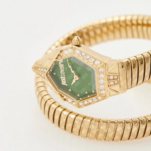 Just Cavalli Ornato Green Dial Gold Steel Strap Watch for Women - JC1L303M0035