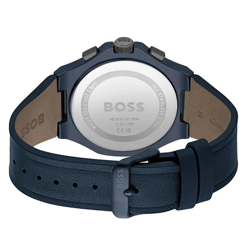 Hugo Boss Taper Chronograph Black Dial Blue Leather Strap Watch for Men - 1514086