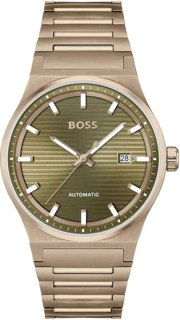 Hugo Boss Candor Automatic Olive Green Dial Brown Steel Strap Watch for Men - 1514184