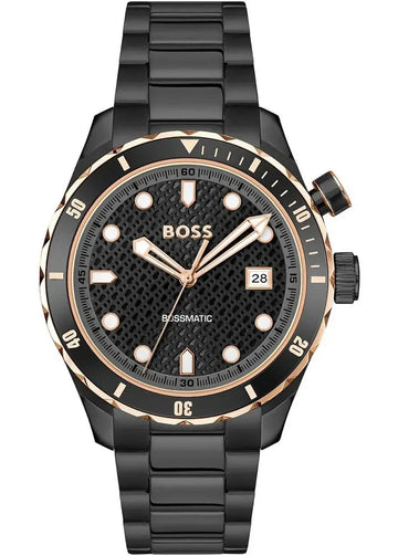 Hugo Boss Bossmatic Automatic Black Dial Black Steel Strap Watch for Men - 1514215