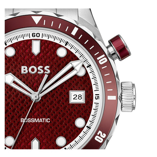 Hugo Boss Bossmatic Automatic Red Dial Silver Steel Strap Watch for Men - 1514179