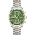 Hugo Boss Grand Tour Chronograph Green Dial Two Tone Steel Strap Watch for Women - 1502766
