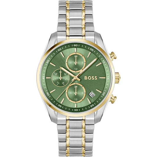 Hugo Boss Grand Tour Chronograph Green Dial Two Tone Steel Strap Watch for Women - 1502766