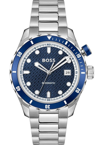 Hugo Boss Bossmatic Automatic Blue Dial Silver Steel Strap Watch for Men - 1514177