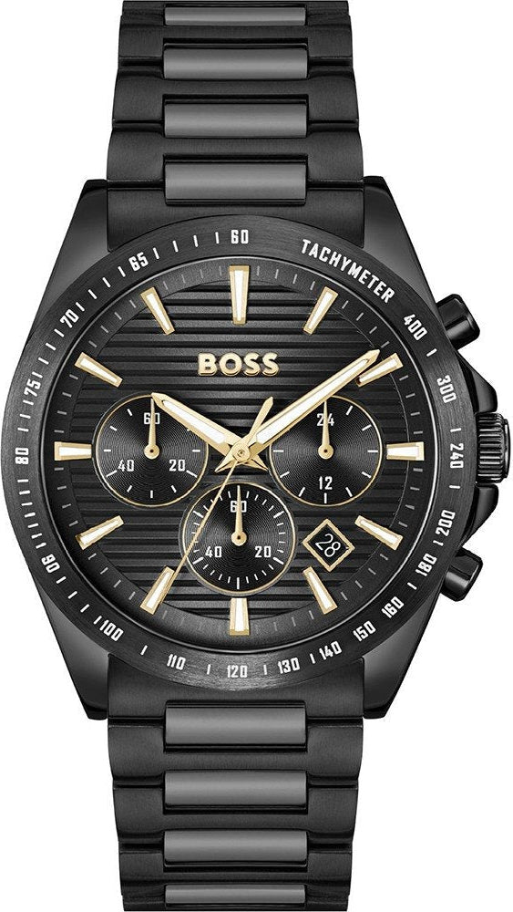 Hugo Boss Strike Chronograph Black Dial Black Steel Strap Watch for Men - 1514291