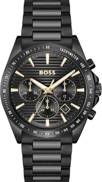 Hugo Boss Strike Chronograph Black Dial Black Steel Strap Watch for Men - 1514291