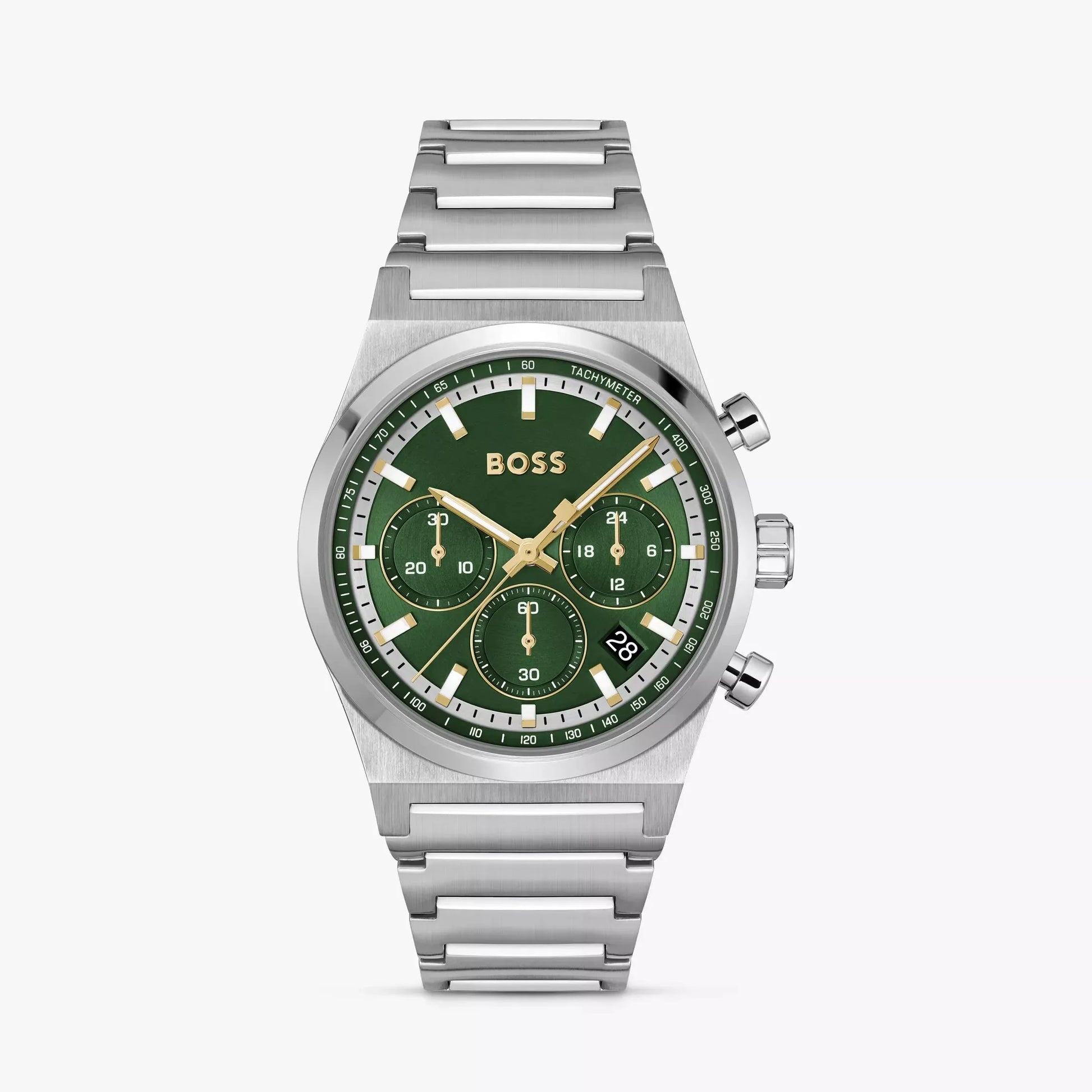 Hugo Boss Candor Chronograph Green Dial Silver Steel Strap Watch for Men - 1514220