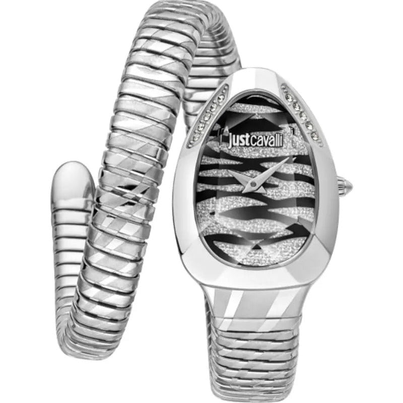 Just Cavalli Glam Evo 8 Black Dial Silver Steel Strap Watch for Women - JC1L225M0025