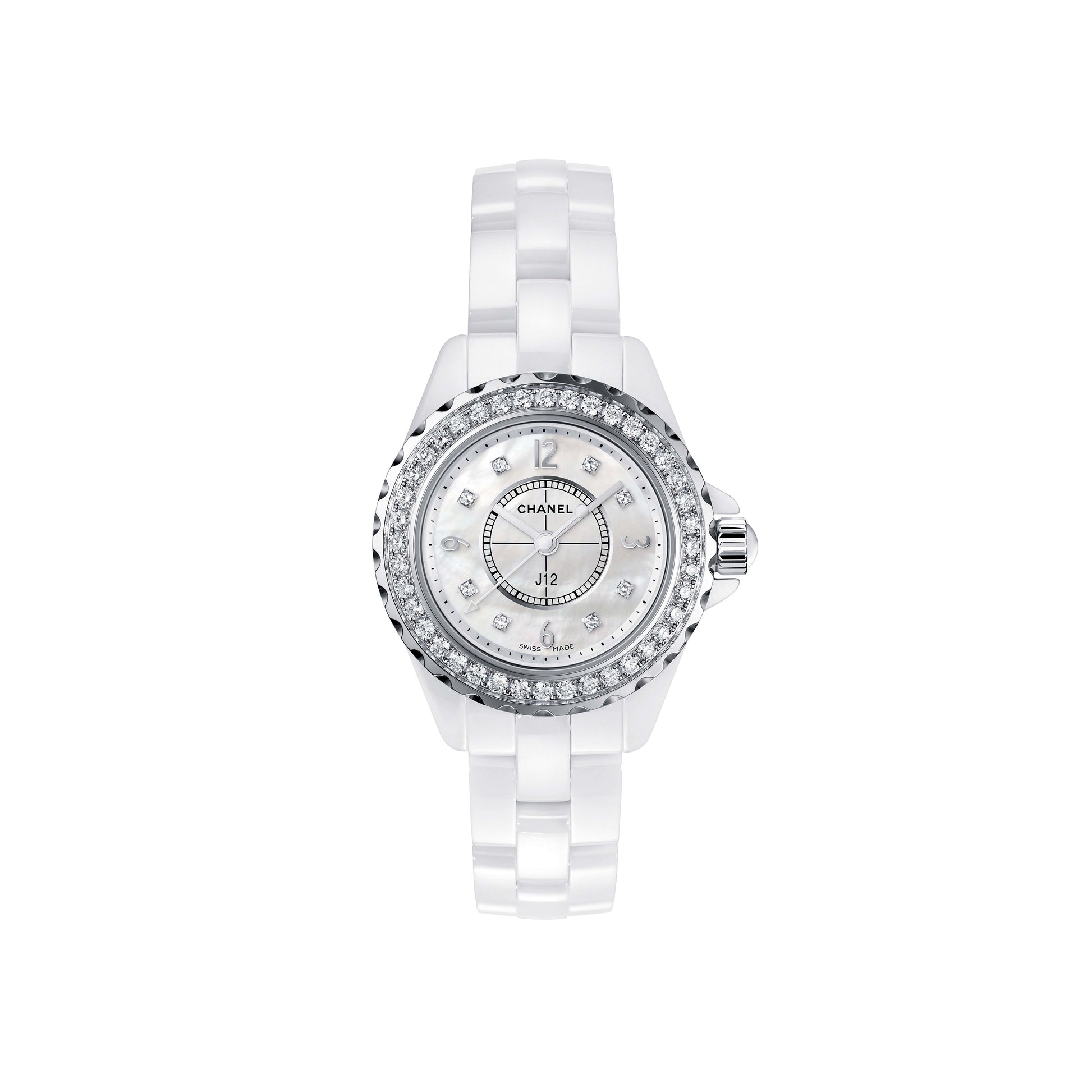 Chanel J12 Quartz Diamonds White Dial White Steel Strap Watch for Women - J12 H6418